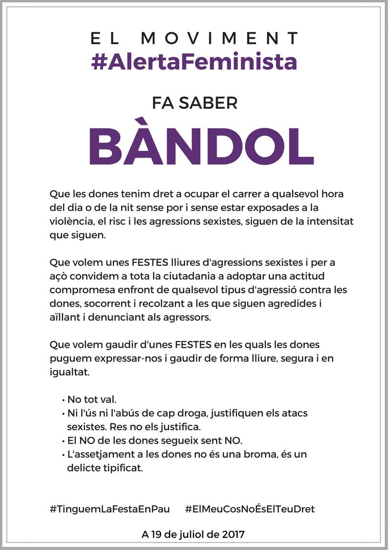 pilar_ccoo's tweet photo. #AlertaFeminista fa saber: Bàndol "recorda, no tot val"
#TinguemLaFestaEnPau https://t.co/ZtqkYoPXbf