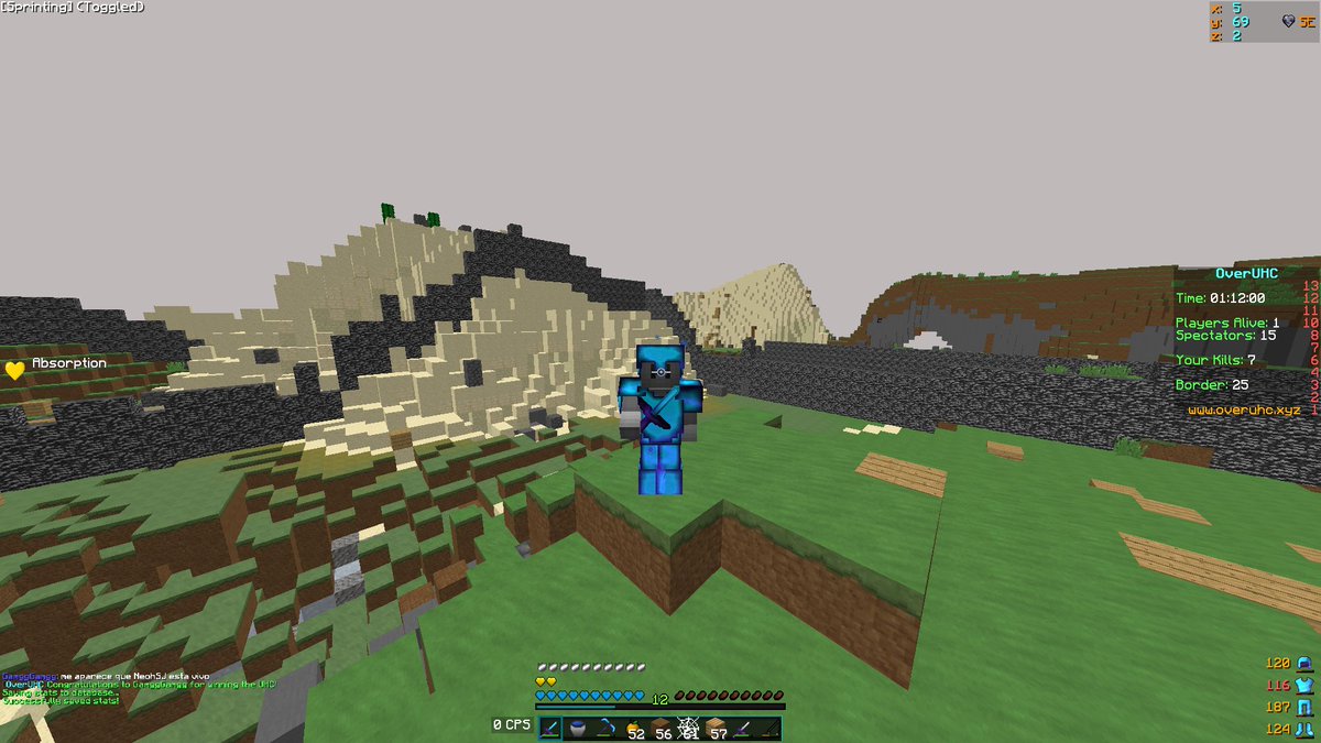 GamggGamgg's tweet photo. GG 3ra win en @OverUHC y primera FFA en el server xd, GG <3 ty 4 spec a @xWasausky y gracias a todos <3 Sharp 3 diam, full p2 fire https://t.co/6Fq1XQL8Bu