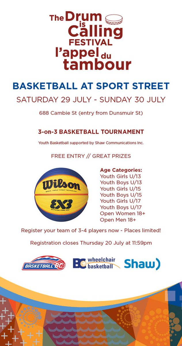 Register your team for 3-on-3 basketball at The Drum is Calling Festival! FREE registration and great prizes! ow.ly/gCfA30dzYis