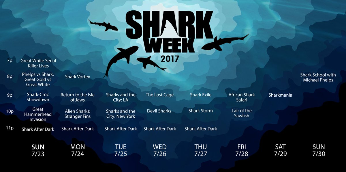 walzodiac's tweet photo. Full Shark Week tv listing.. :0 @SawaFishi #GeeZee4Life https://t.co/qgNB9lODtH