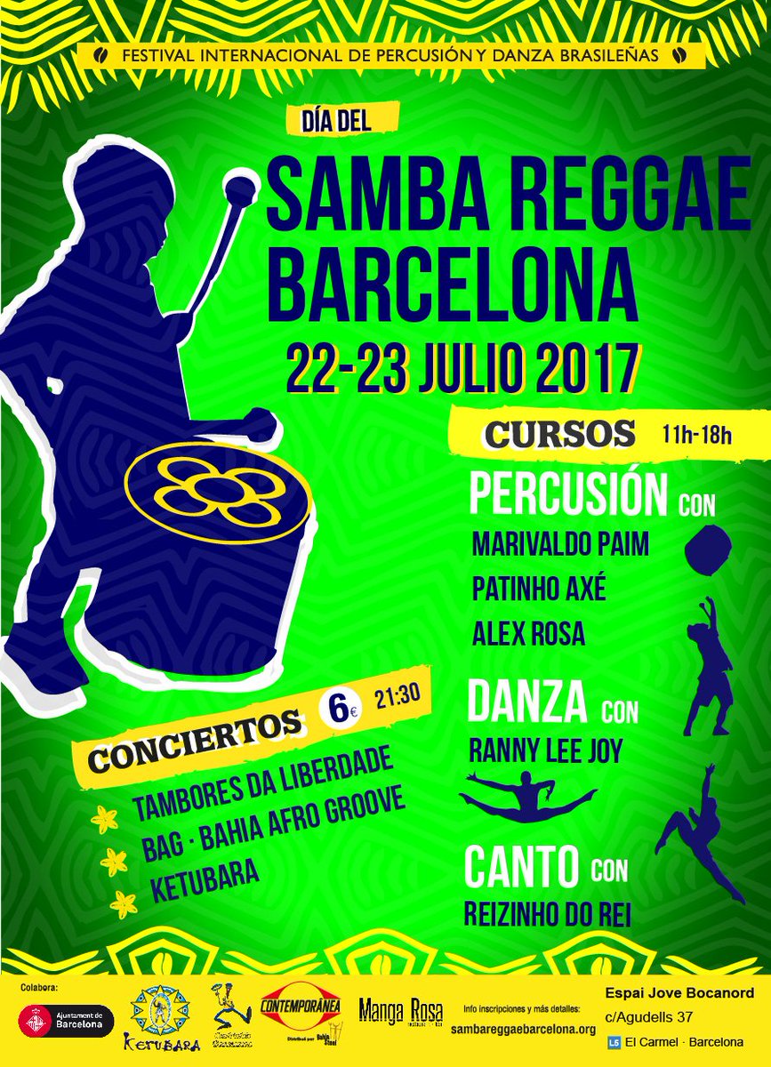 BOCANORD's tweet photo. @SambaReggaeBCN #festival i #tallers de #dansa i #percusió #afrobrasilera
Dissabte 22 de juliol @Ketubara #batucada #brasil #sambareggae https://t.co/ZjXnIKrlF6