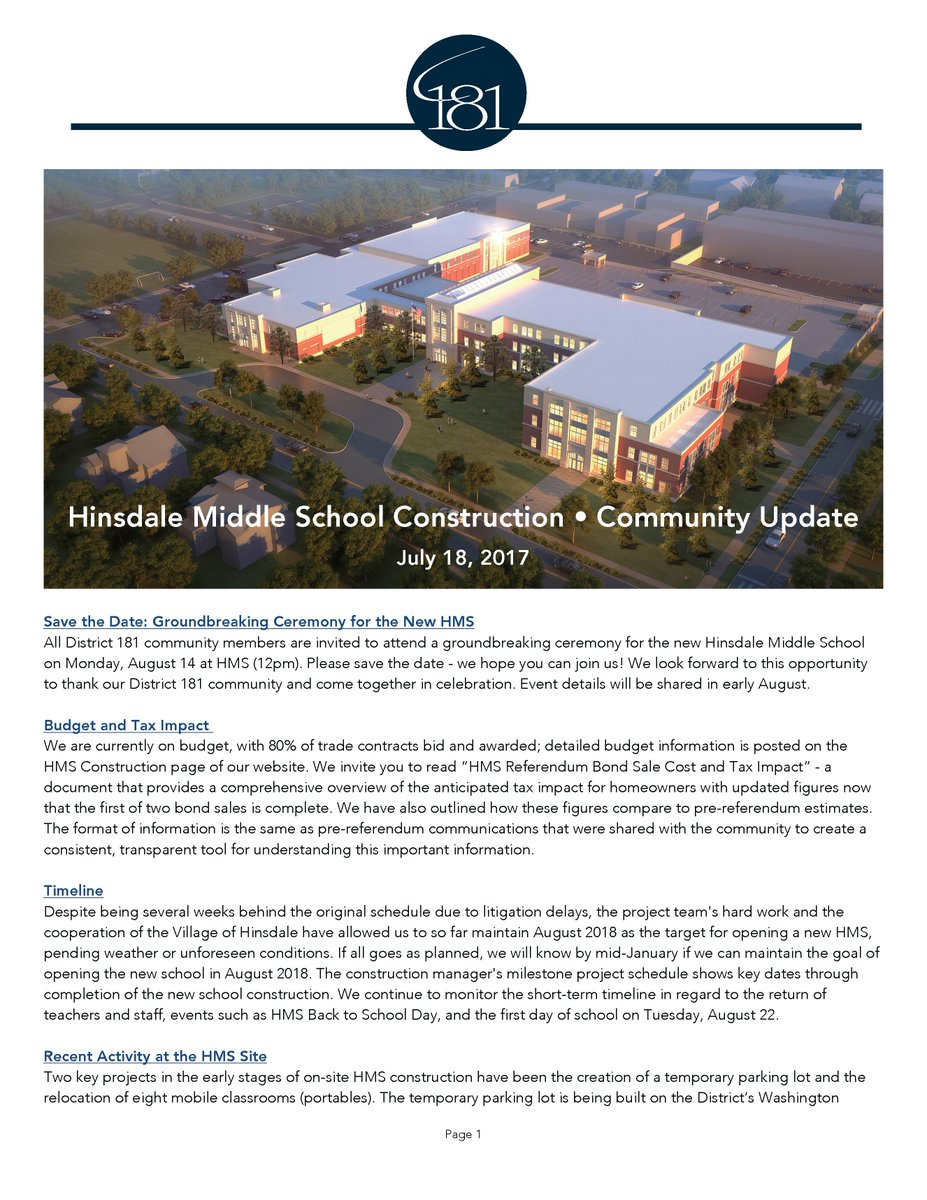 CCSD181's tweet photo. We encourage you to read our #HMSconstruction update with news on the timeline, budget, site activity, and more! https://t.co/z8jF6jEf7b https://t.co/DAj73tIKeC
