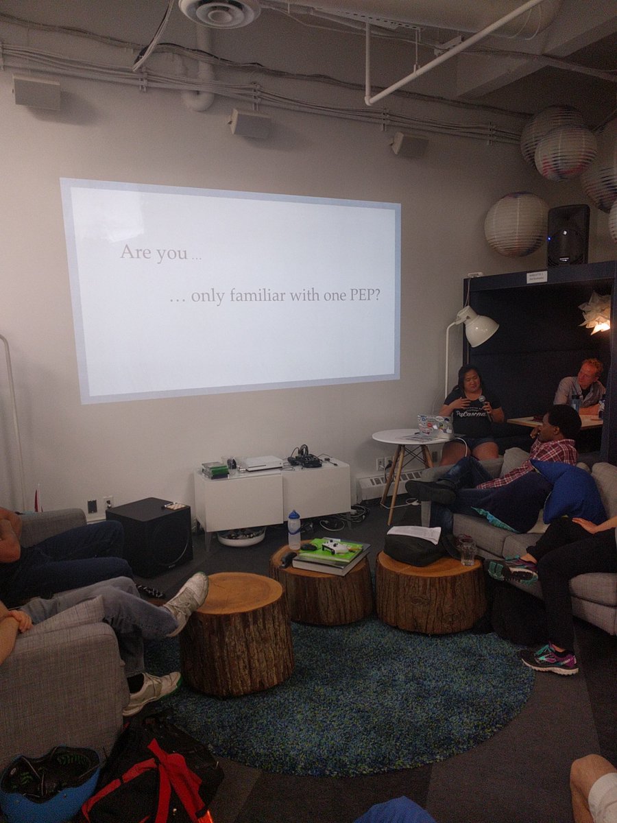 roadside_seb's tweet photo. First talk at #vanpy tonight by @mariatta: PEP498: the Monologue https://t.co/IjqqsrGrTP
