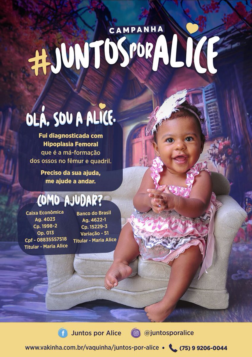 Ajude nossa pequena Alice fazer a cirurgia SUPER HIP. Ajude doando R$1,00 siga e compartilhe entre tds o ig Juntos Por Alice.