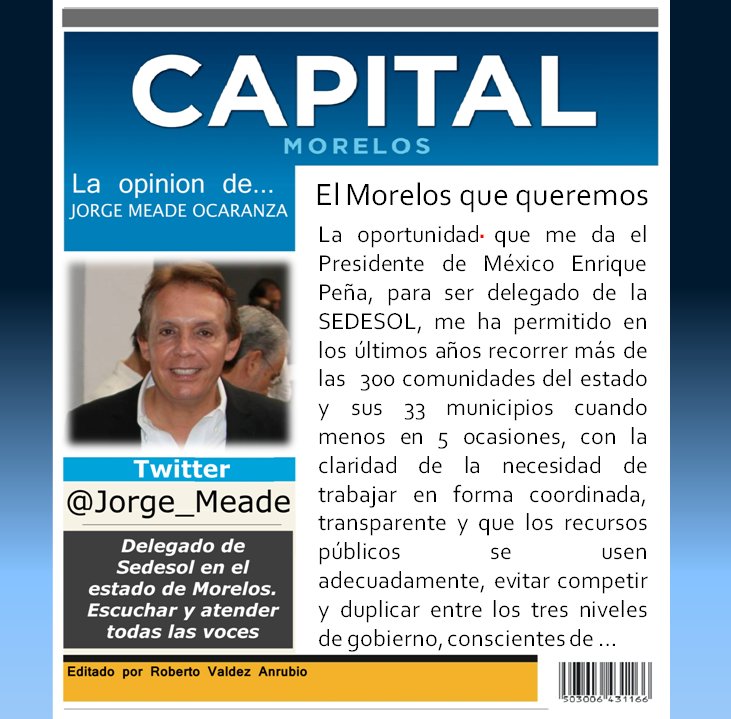 AYALA_MORELOS's tweet photo. #LaOpinionDe @Jorge_Meade ser delegado #SEDESOL permitio recorrer más de 300 comunidades del #Morelos y sus 33 municipios https://t.co/f3WHvmCBrL
