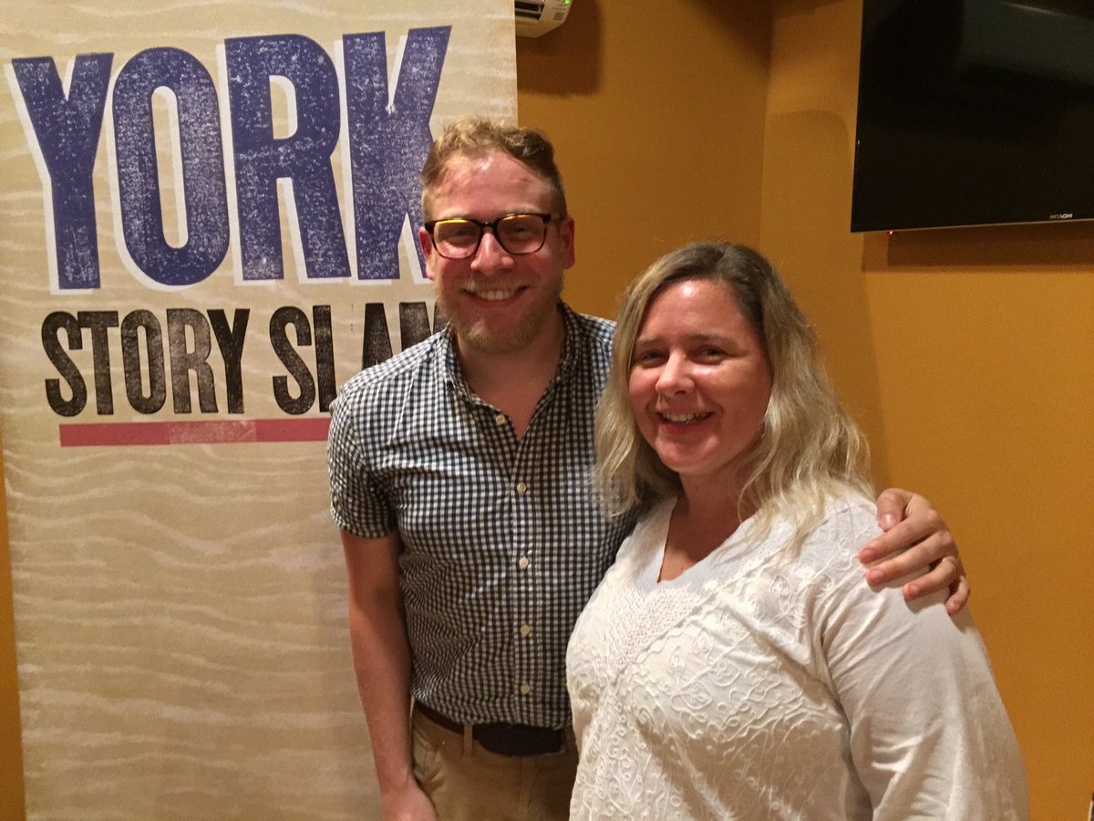 YorkStorySlam's tweet photo. Congratulations to Michelle Macera, who won this evening's story slam and a spot in our Grand Slam in November! Pictured w/host @aaspangler. https://t.co/OCUS9wKZ6P