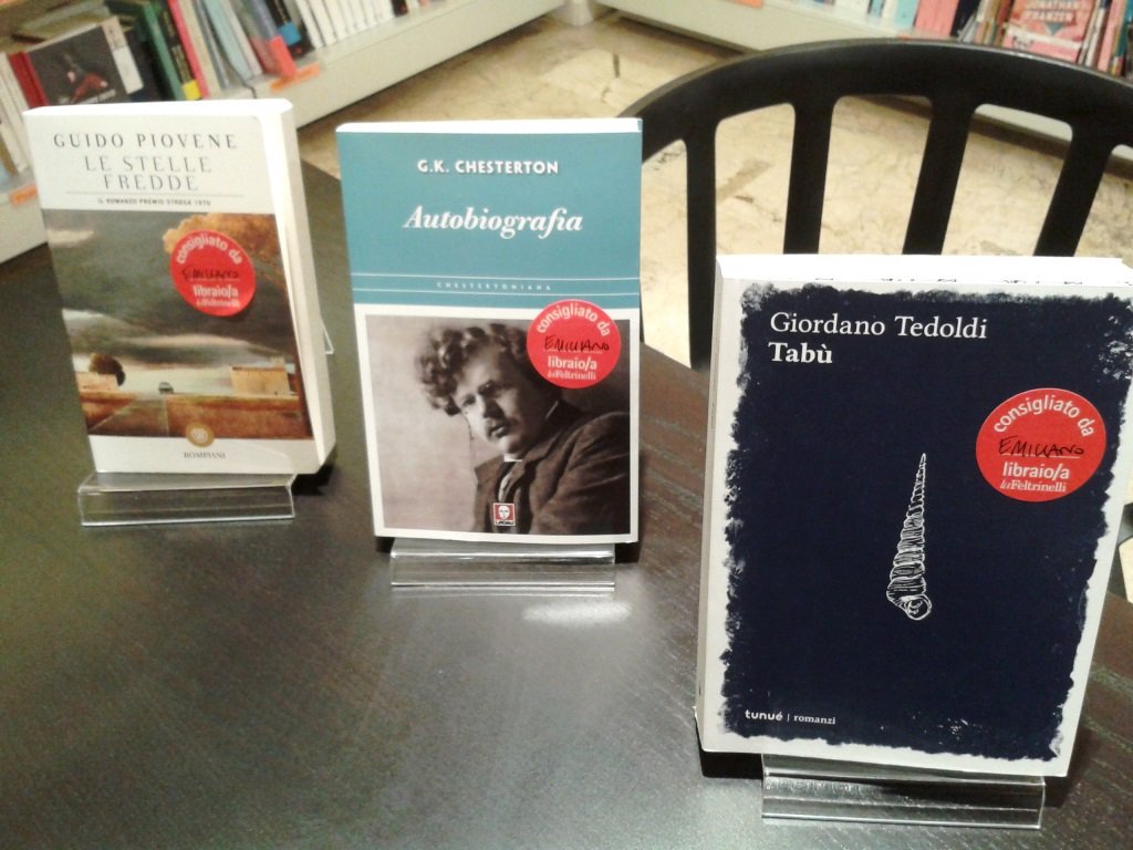 EmilianoGucci's tweet photo. Vita da libraio: i miei tre consigli della settimana sono #Tabù di @GiordanoTedoldi, #Chesterton autobiografico, #LeStelleFredde di Piovene. https://t.co/qQJFzUSFsf