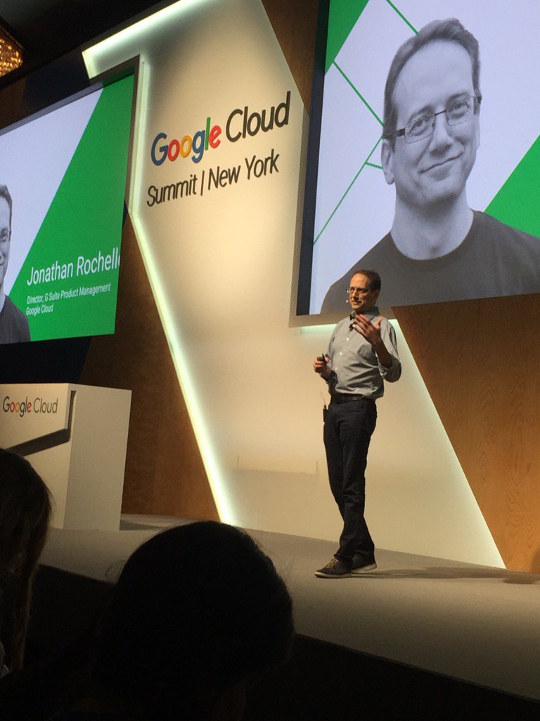 CarolLynaugh's tweet photo. @jrochelle very engaging talk about @gsuite use of AI #googlecloudnext #NYC #selfdrivingcars https://t.co/sQZfrXptbp