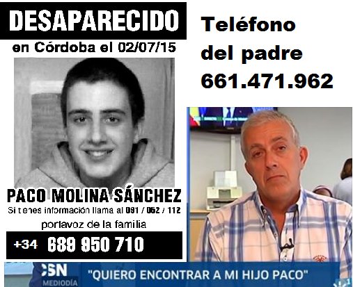 nosfaltaPACO1's tweet photo. #CloacasInteriorTV3  Paco nos necesita, tu RT le ayudará #buscandoapacomolina Aporta información a su padre Tlf 661 471 962 https://t.co/HtzfPkutBH