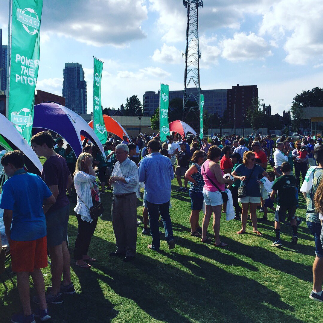 WCCBCharlotte's tweet photo. Come out to #FirstWardPark for the #MLS4CLT #PowerthePitch rally! @WilsonsWorld is hosting the fun! Special guests coming up!! #WCCB https://t.co/6Zon8yBVT6