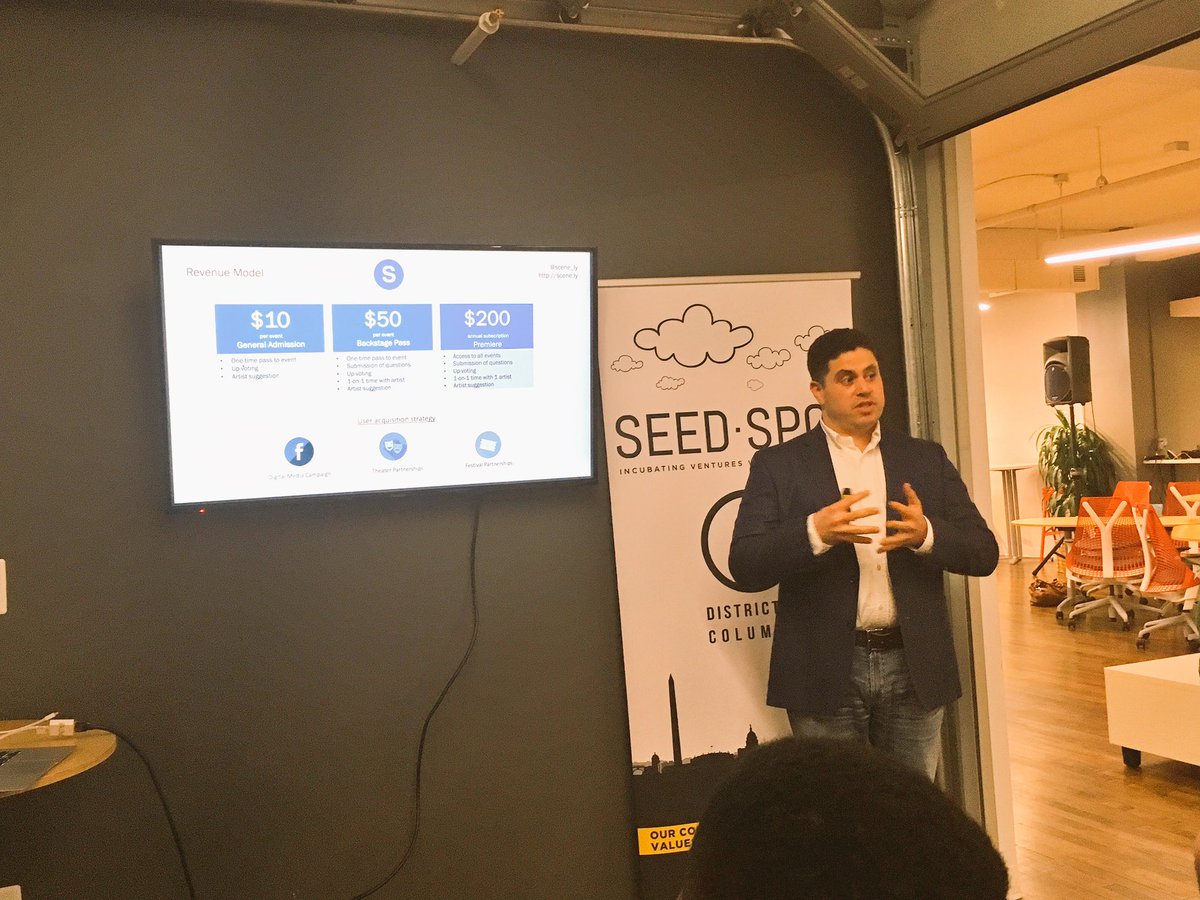 KateGlantz's tweet photo. Rich from @scene_ly bringing down the house! Amazing pitch and awesome concept! Bonus points for having a live site: scene.ly #dctech https://t.co/Kx6ABEYTko