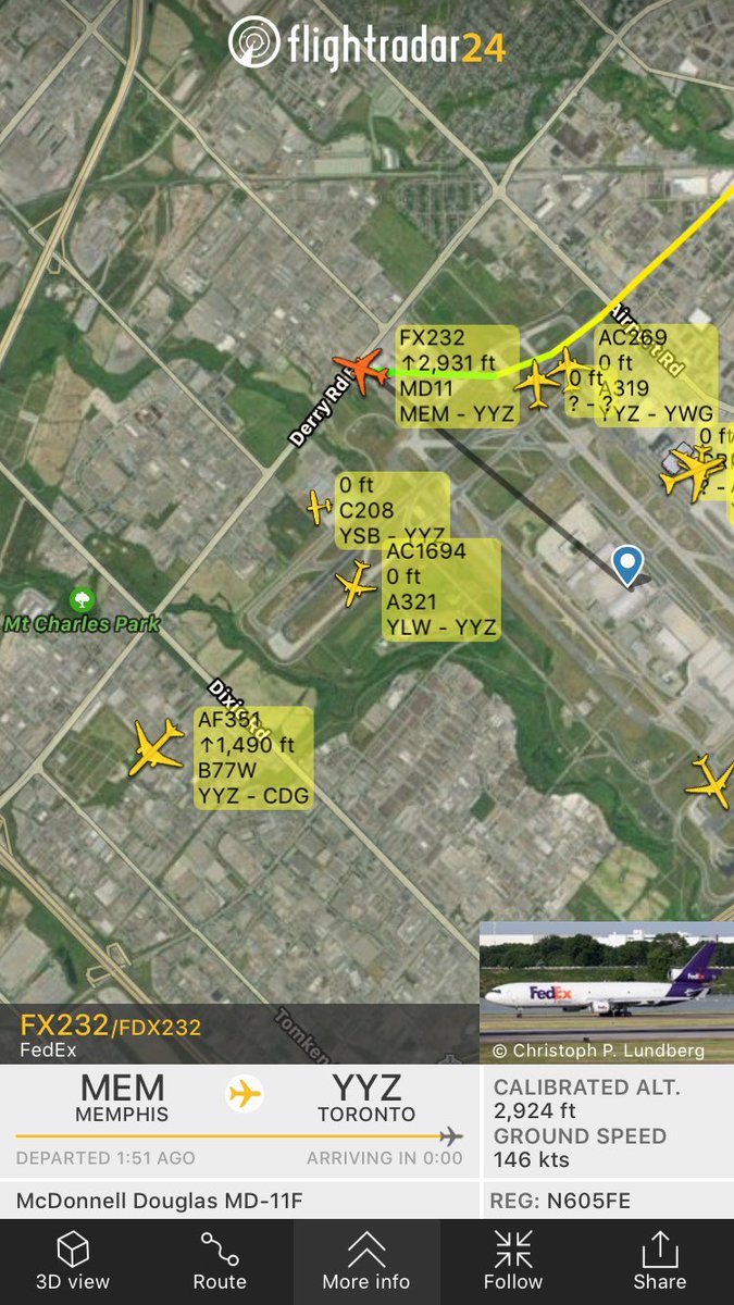 TomPodolec's tweet photo. TAKE TWO FedEx #FX232 from Memphis going around while Air France #AF351 on runway 23 departing. #Toronto https://t.co/jWKK2e23xq
