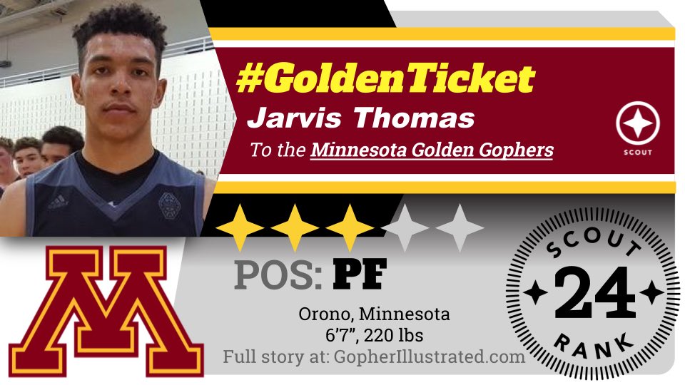 RyanJamesMN's tweet photo. 2018 Jarvis Thomas has committed to the University of Minnesota. At 6-7 @harvisthomas is a top 150 power forward from Orono HS/Howard Pulley https://t.co/jvOV6U0vhr
