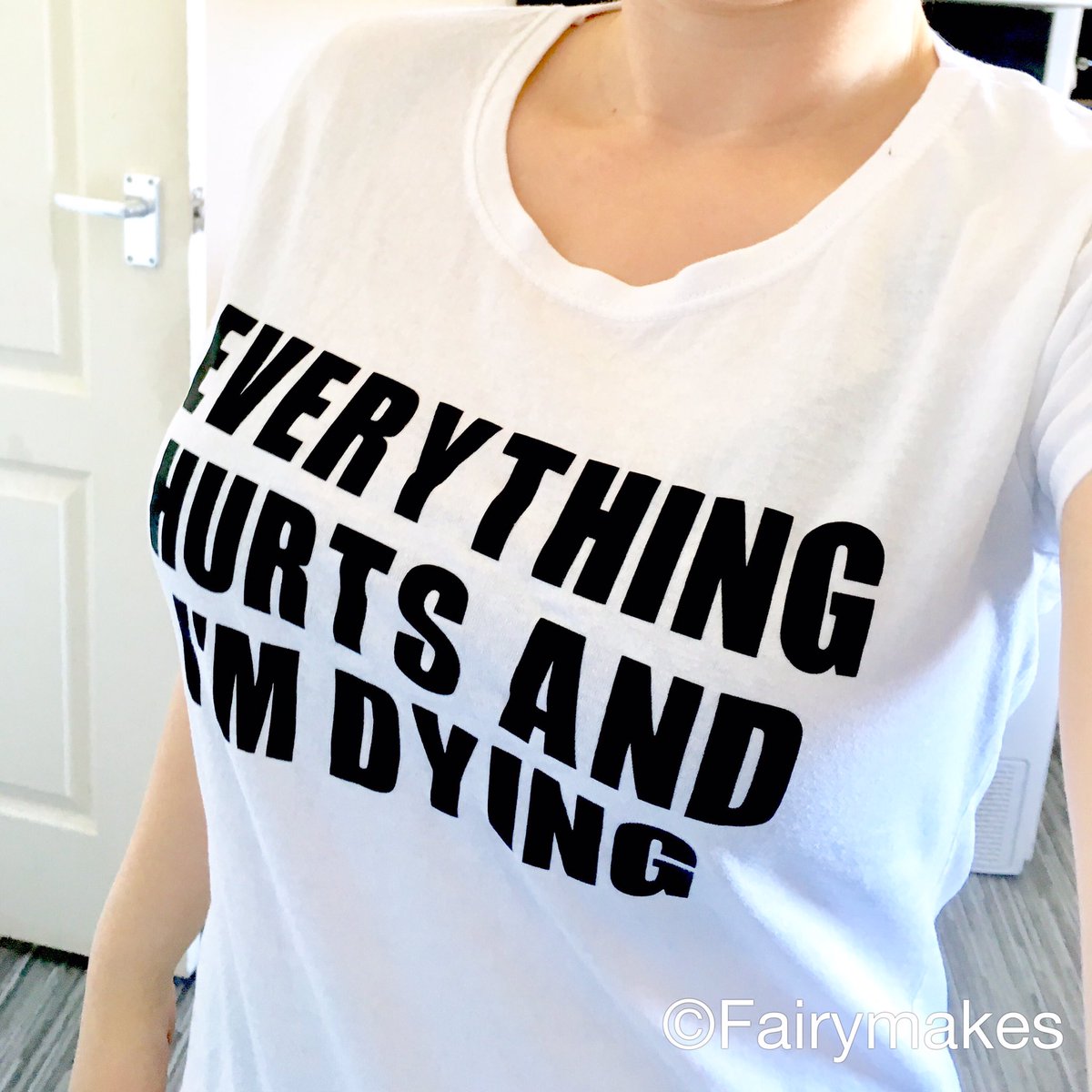 fairymakes1's tweet photo. My workout tee now has a double meaning since I done my back in last week 🙈😄 https://t.co/DHIm36YKCL