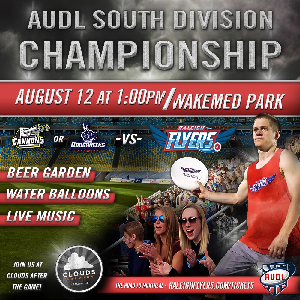 FlyersUltimate's tweet photo. The #SouthDivChamp is coming to Raleigh -- will you be there? #RoadToMontreal @theaudl https://t.co/Fqov5gbuFb