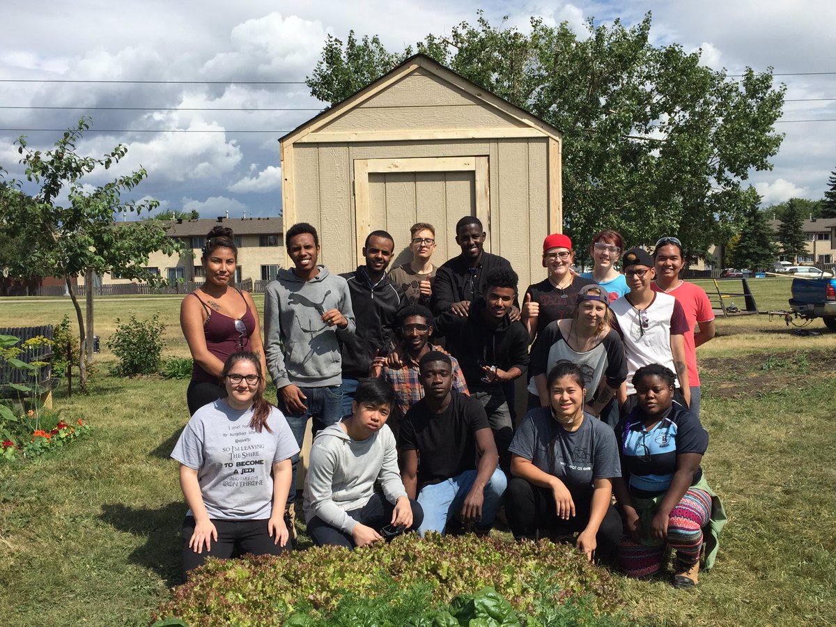 To finish off their #communitygarden shed the students hung the door &amp; shingled the roof! Well done Bootcamp Crew! <a href="/CityofEdmonton/">City of Edmonton</a>