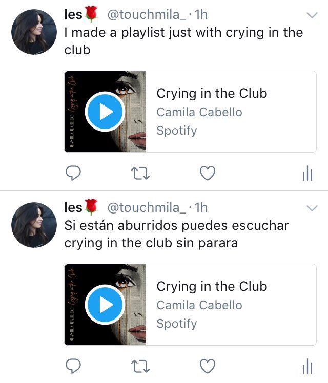 moonmimila's tweet photo. Reto2: Compartir el link de spotify 7 veces en Twitter que
#CryingInTheClubTheGame https://t.co/d59mVAVo9P
