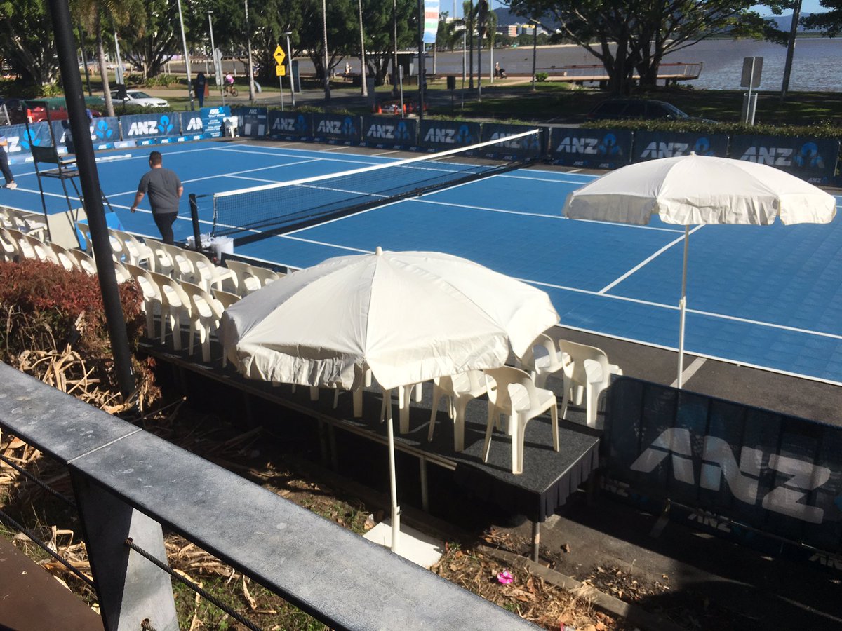 jamests1011's tweet photo. Brekky done and now the fun stuff.  @JSchrale first interview before a beating by @DylanAlcott #ANZ Pop up #Tennis at #Cairns https://t.co/YKeOSbWX8z