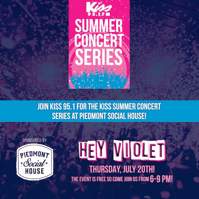 K1047CLT's tweet photo. #Sponsored Get on over to @piedmontsocial on 7/20 and catch a free show by @HeyViolet! https://t.co/99gMfoYZ07 #GetSocialPSH https://t.co/pG3vvCJg4V