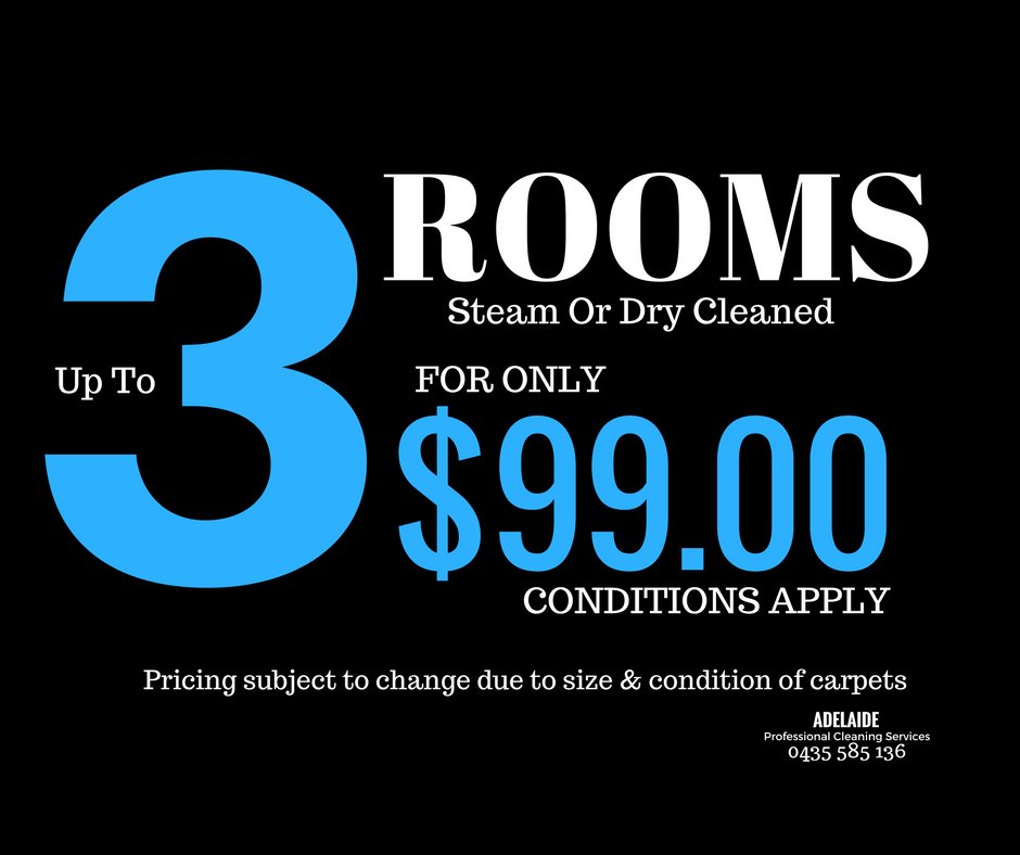 APCS01's tweet photo. Get up to 3 Rooms Steam or Dry Cleaned for just $99.00. Call us on 0435585136 #apcs01 #adelaide #adelaideprofessionalcarpetcleaning https://t.co/ACD3LEHFRx