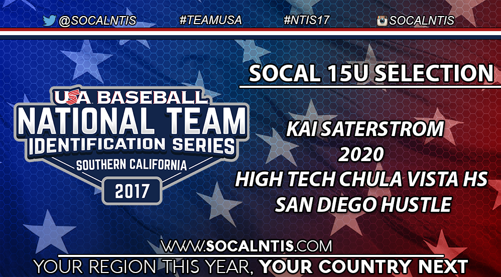 SouthwestNTIS's tweet photo. Congrats to Kai Saterstrom for being selected to @USABaseballNTIS #SoCal 15U #NTIS17 team headed to Cary, North Carolina https://t.co/lzNU33fNik
