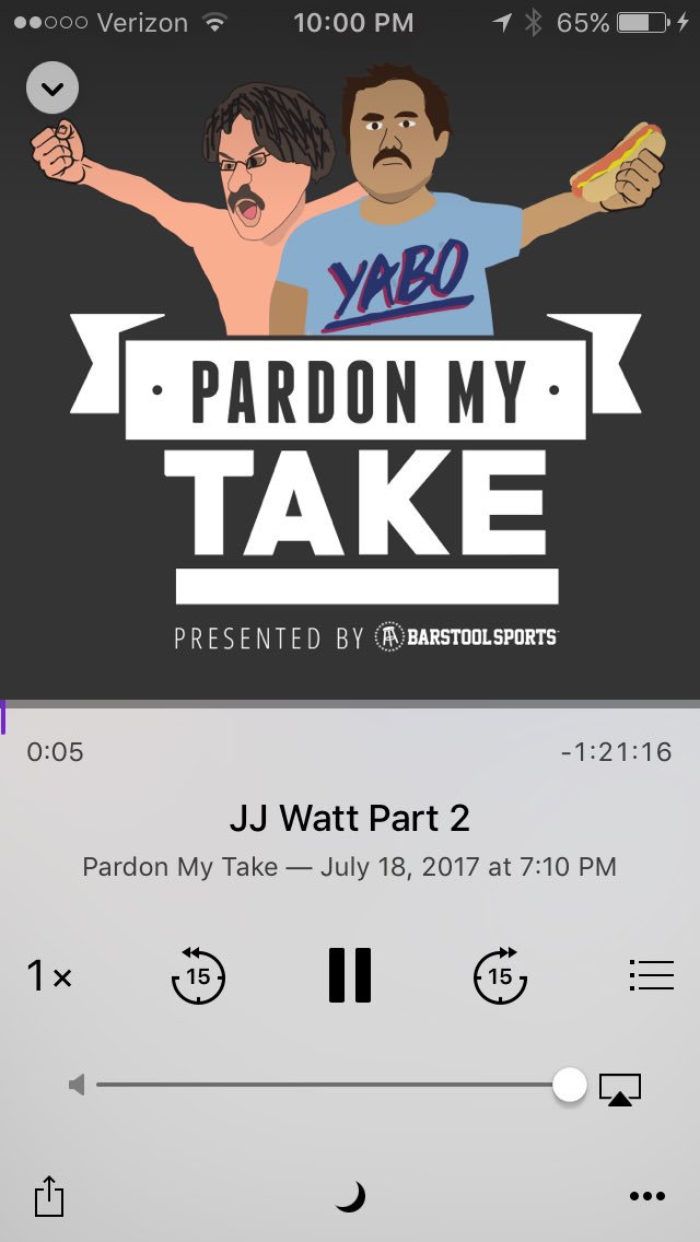cauer17's tweet photo. Call the cops if you want but I'm listening to this now @PardonMyTake @PFTCommenter @BarstoolBigCat #heyjj https://t.co/QPLULVP7DM