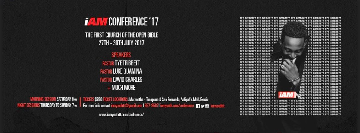 IAMYouthTT's tweet photo. i AM YOUTH Conference 2017: i AM ONE
All the information you need to prepare yourself for an EPIC and UNFORGETTABLE experience! #iAMONE https://t.co/UOSdA0g0vy