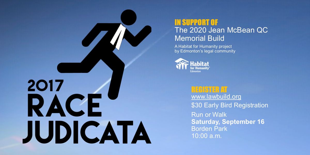 yeglawbuild's tweet photo. Are you a #yeg lawyer who loves to run and/or wants to support the Jean McBean QC Memorial Build with Habitat for Humanity? https://t.co/oI1lku9OXu
