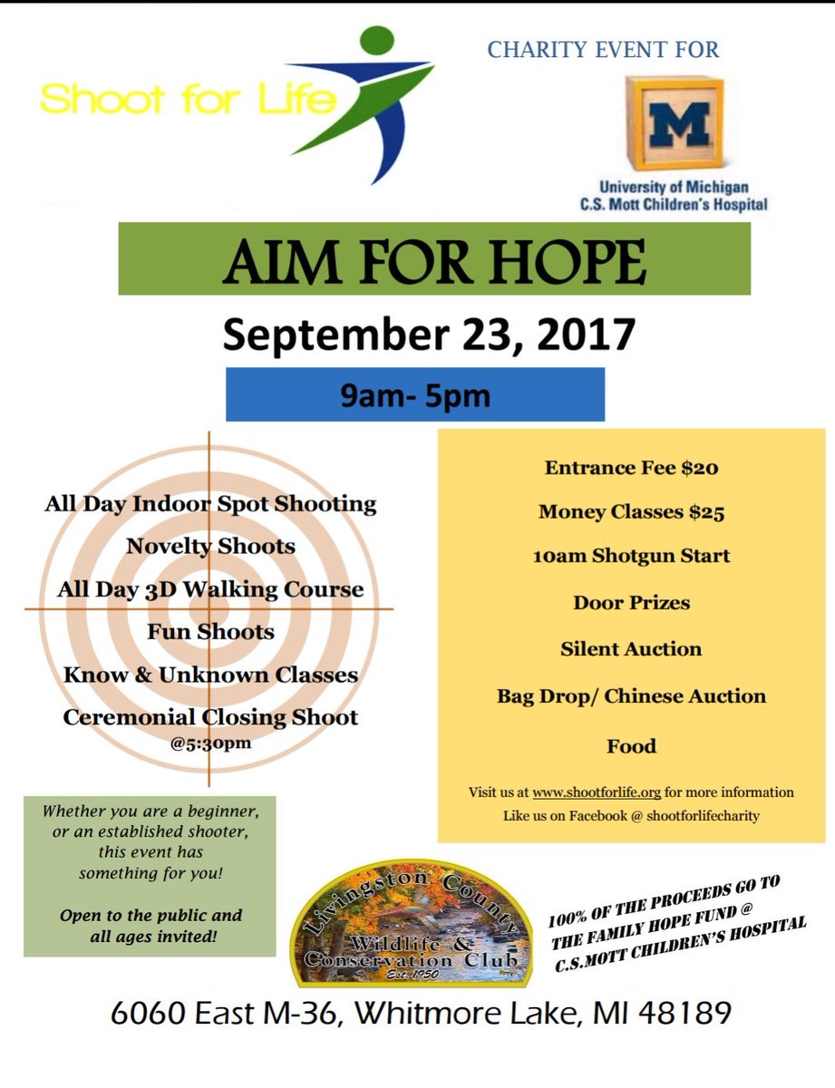 Shoot_for_Life's tweet photo. Come on out September 23rd and support @MottChildren Hospital as we raise awareness for childhood illnesses! https://t.co/lY2vAovJ5D