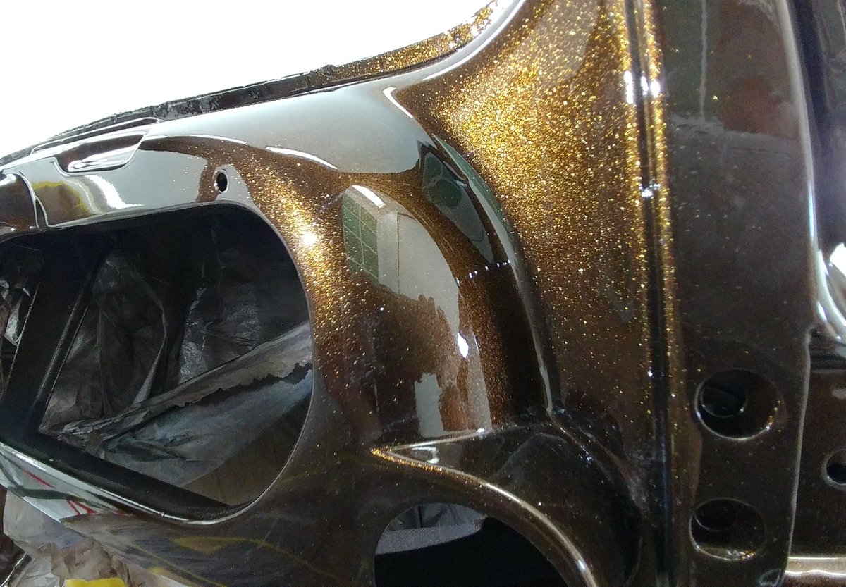 WhiteDesertRods's tweet photo. Sneak peek of the 49 f100 #Ford color. Stunning sparkle! 
#ppg #paint #Classic #oldtruck #vintage #restoration https://t.co/2IwZGH4Qh2
