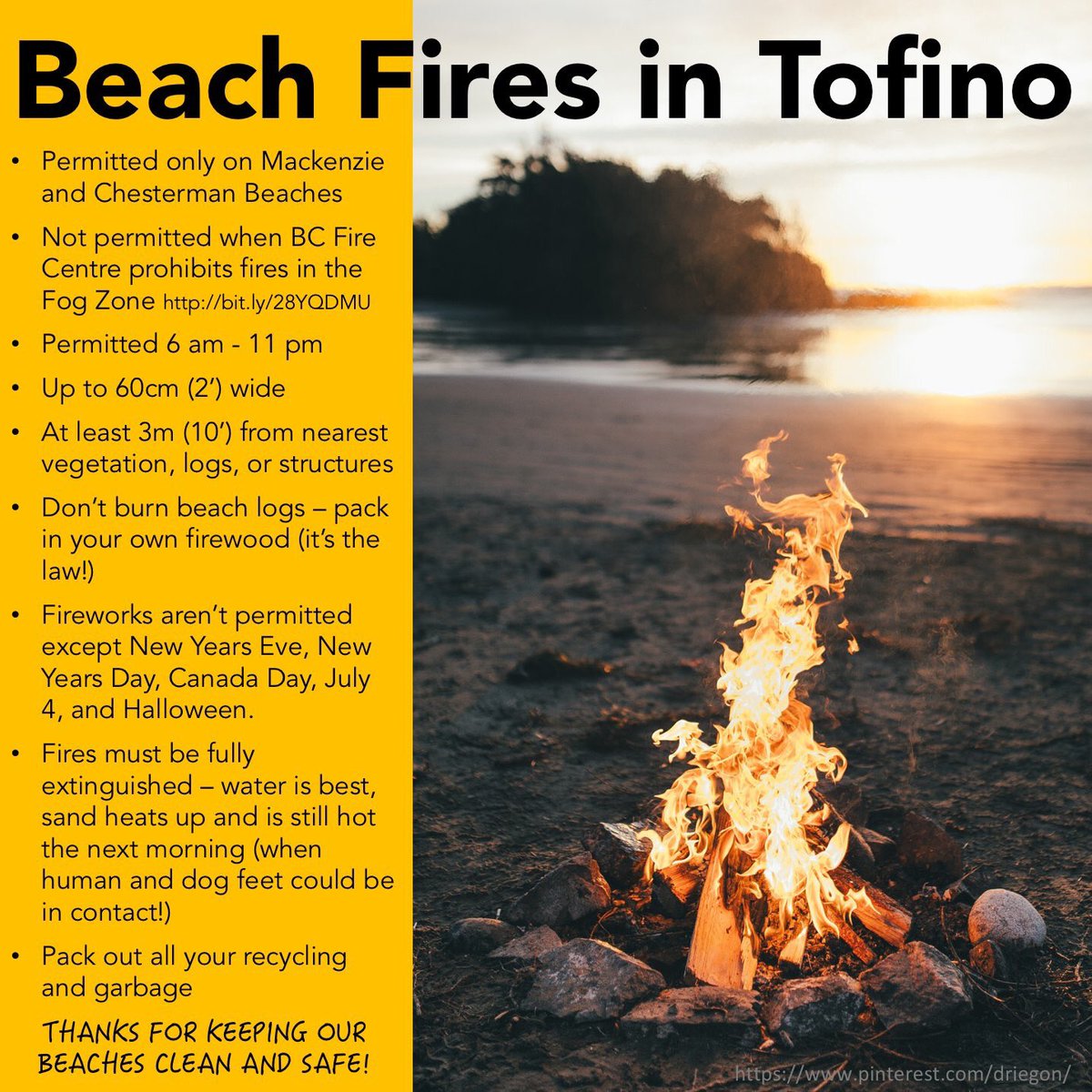 Josie_Osborne's tweet photo. Beach fires still permitted in the #Tofino #FogZone but please, enjoy them responsibly! Help keep our beaches clean and safe. #safetytip https://t.co/ttJ7QIidxy