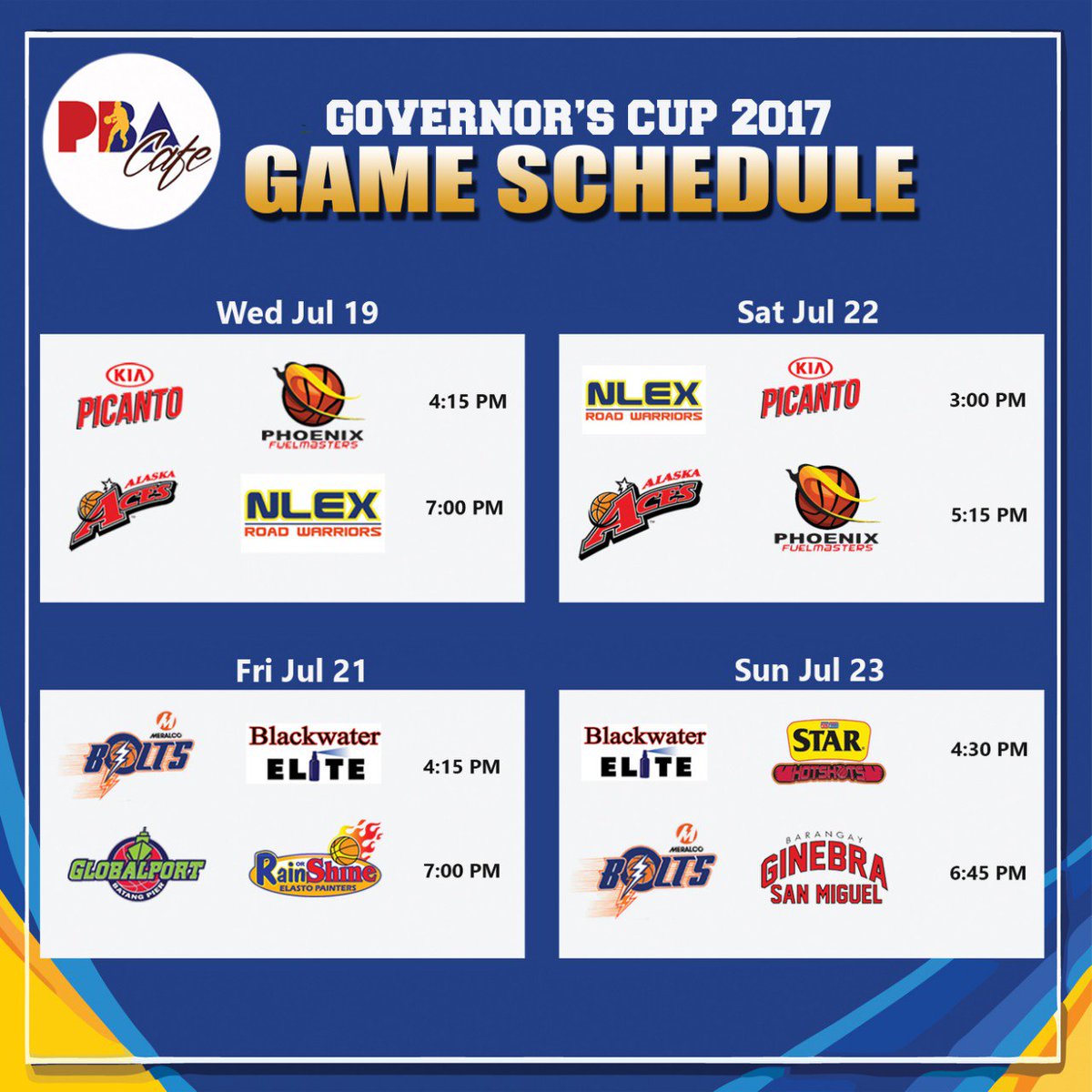 PBACafe's tweet photo. Hey there! Check out the 2017 Governors' Cup game schedule here!
#PBA2017 #PBAGovernorsCup #PBACafe https://t.co/Zqq4TkWhRF