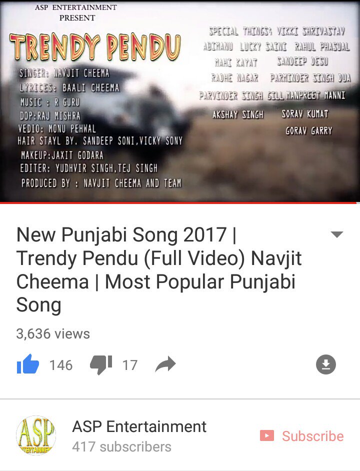 ASPEntertainme1's tweet photo. Youtube link- https://t.co/Hjqn7bbpfv
New Punjabi Latest Song
*Trendy Pendu*
Singer- #Navjit_Cheema
Label- #ASP_Entertainment https://t.co/Xgm6gHxmFi