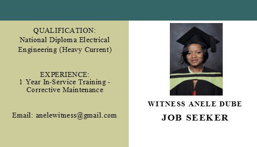 Thabiso_Dlamini's tweet photo. Electrical Engineering Graduate looking for employment. #HireWitness #HireAGraduate #JobSeekersWednesday https://t.co/uOD0iF5zpR
