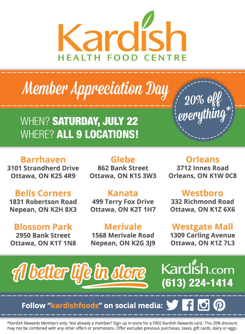 MomMeFit's tweet photo. Don't miss Member Appreciation Day @kardishfoods this Saturday, July 22nd! With 20% off, I am planning on stocking up on my fave items! https://t.co/1RAMPjRHZo