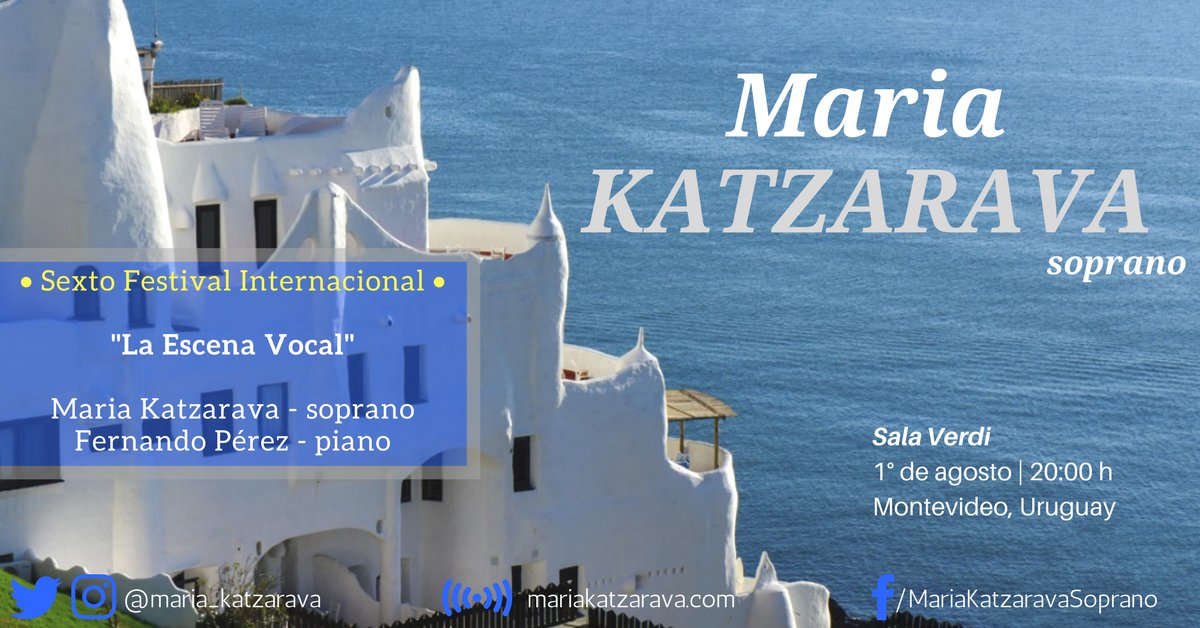maria_katzarava's tweet photo. ¡Próximamente haré mi debut en #Uruguay!
En #LaEscenaVocal, en la @SalaVerdi.
Me acompañará #FernandoPérez, al piano.
#MariaKatzarava https://t.co/uUkro1chov