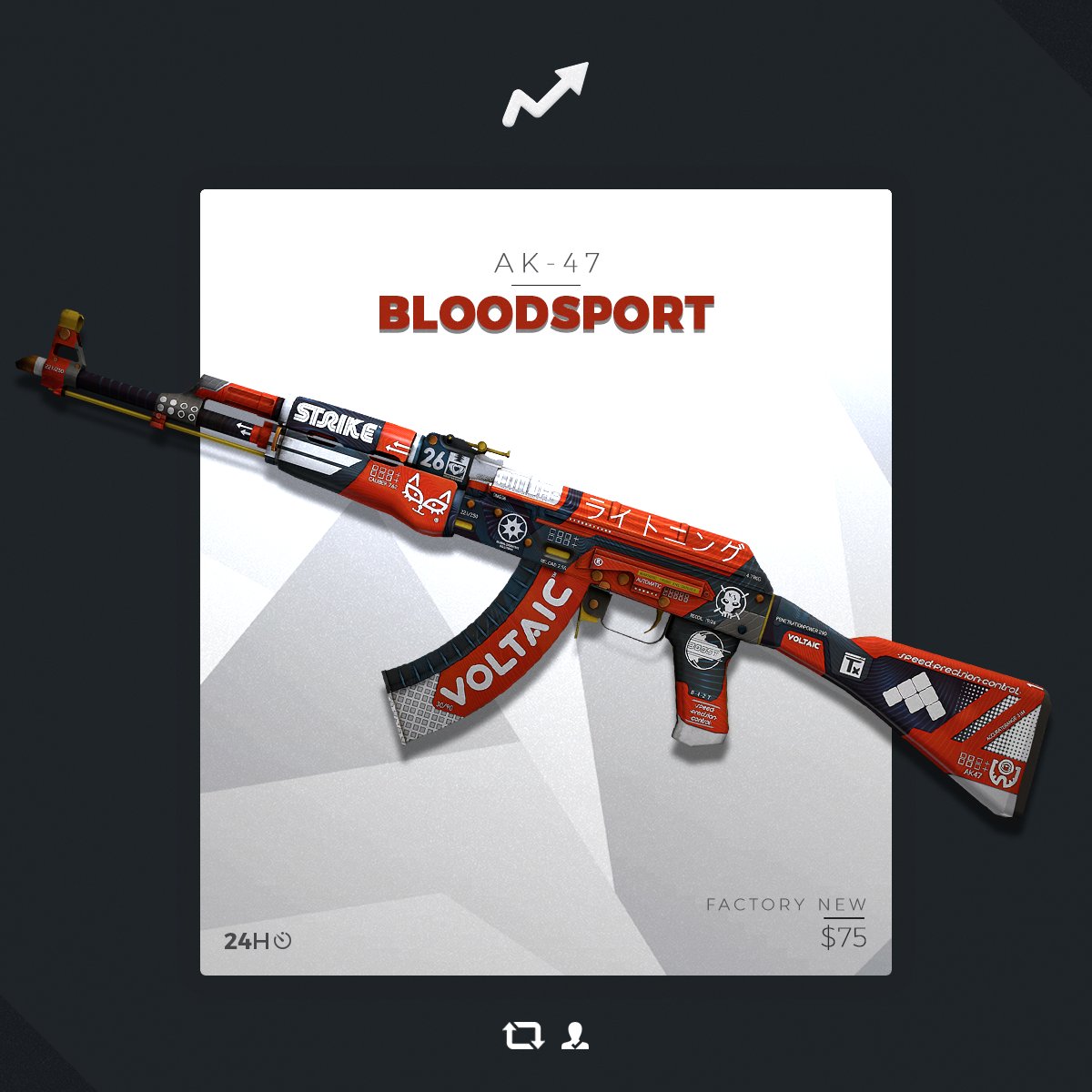 skinupgg's tweet photo. AK-47 BLOODSPORT😈😈😈

TO ENTER
1️⃣ RETWEET THIS TWEET
2️⃣ FOLLOW @skinupgg 
3️⃣ VISIT https://t.co/PzSIIEXnjp

GOOD LUCK💞
WINNER IN 24H💞 https://t.co/A2gJyOE9kP