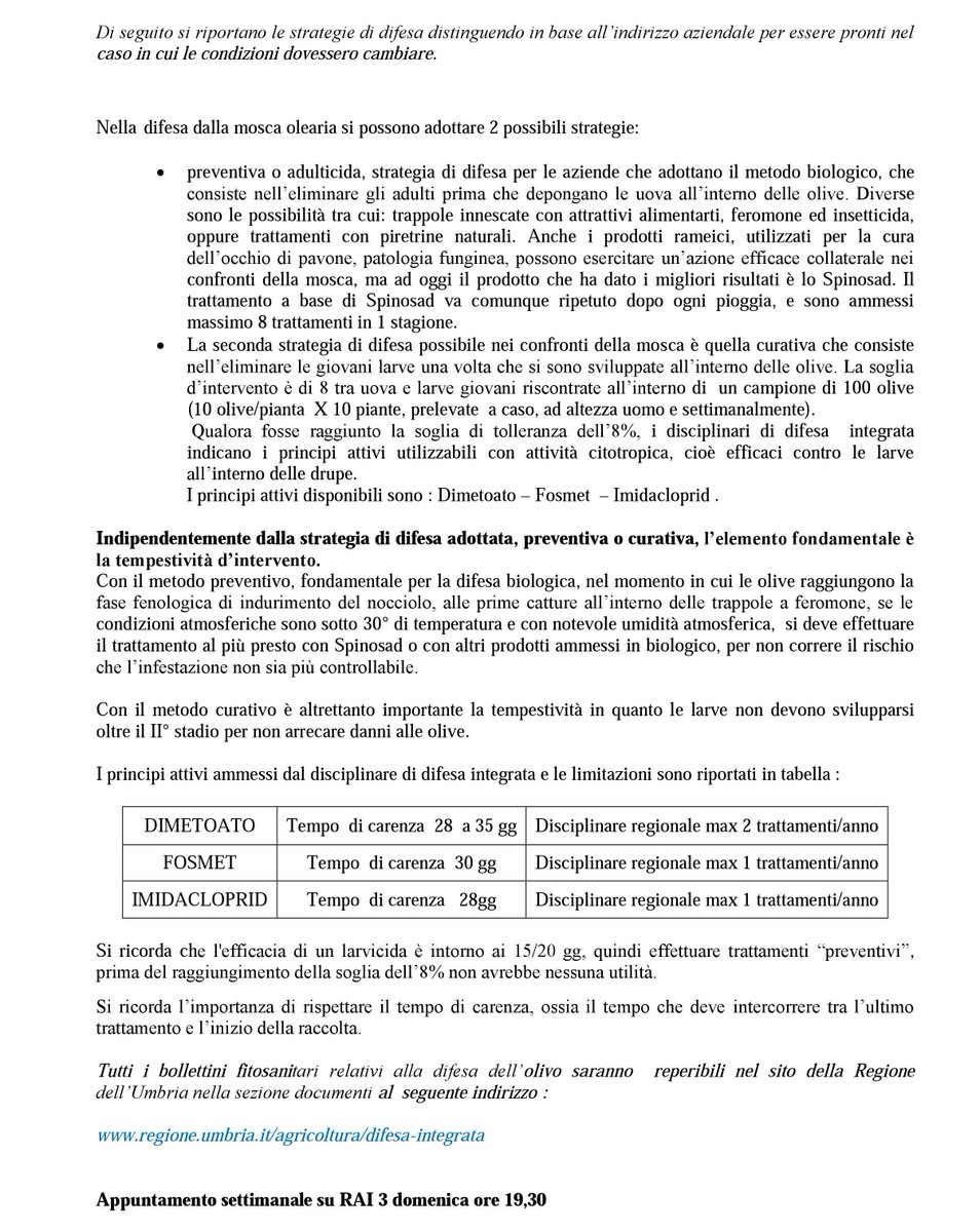 CIAUmbria's tweet photo. @CIAUmbria
Leggi il bollettino Fitosaniario della Regione Umbria Olivo N.1 del 14.07.2017 #associazioniolivicole #opoo #moscaolearia #olio https://t.co/jL7ld1IMRo
