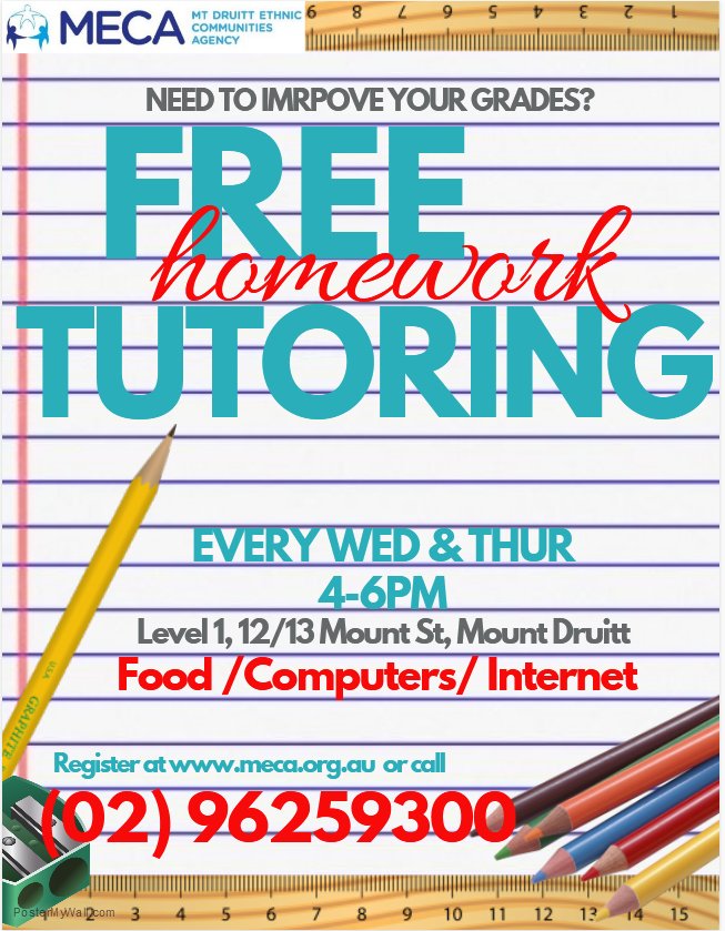 MECAMtDruitt's tweet photo. School's back!! Need help with homework? We have free tutoring available. All students welcome @chifley_mdc @blacktowncc @tafensw_ws https://t.co/VRk5QckbWY