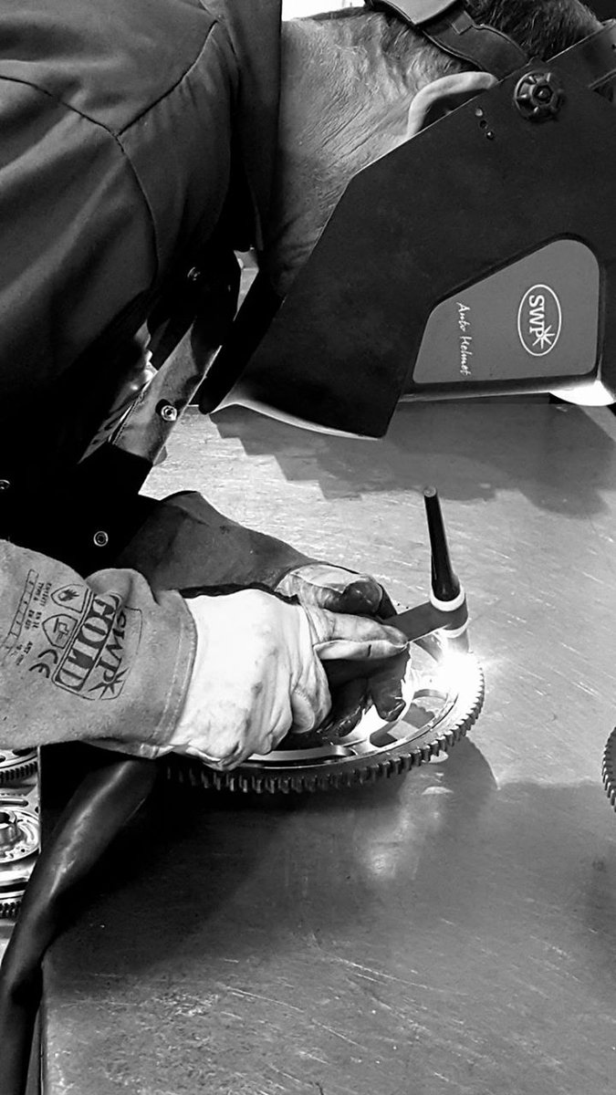StephenColbran's tweet photo. Tig welding ring gears to Ultralight flywheels before assembly to clutch kits. Much welding ahead! https://t.co/ItNtgPoxEm