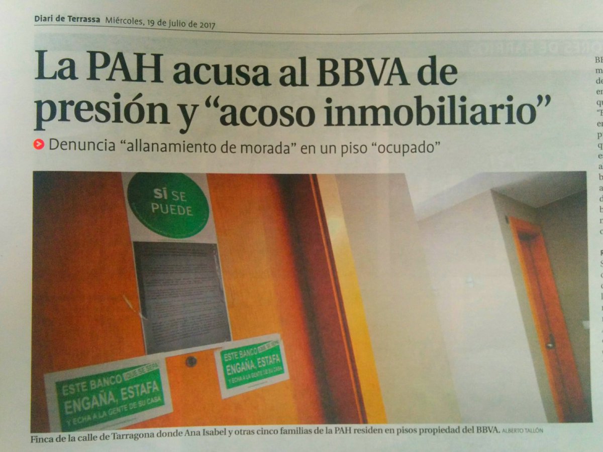 PAH_Trs's tweet photo. Atent@s a esto 👉 desde @PAH_Trs acusamos a @bbva de presión mafiosa e acoso inmobiliario, a una familia realojada en @ObraSocial_PAH (1/4) https://t.co/EkVvETAtDk