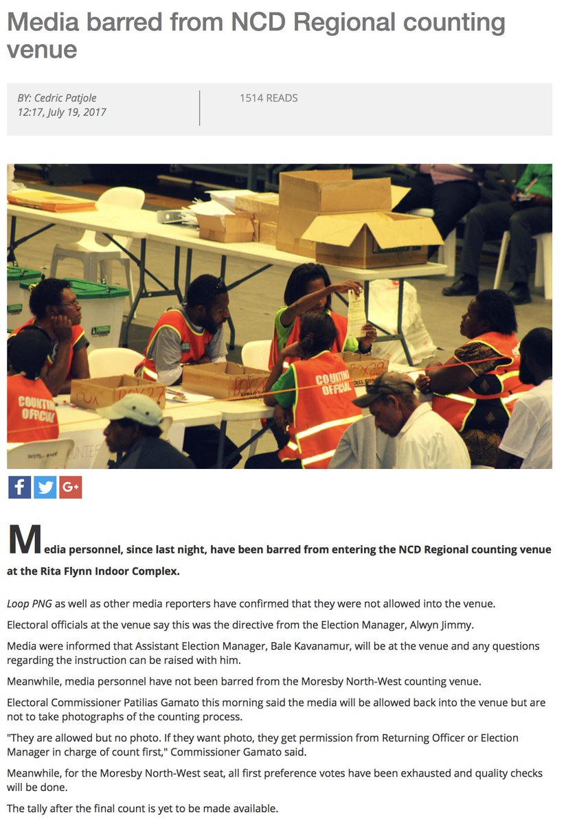 No photos allowed. Media 'barred' from #PNG election tally room. Via <a href="/NBCPNG/">National Broadcasting Corporation Papua New Guinea</a> and @looppng