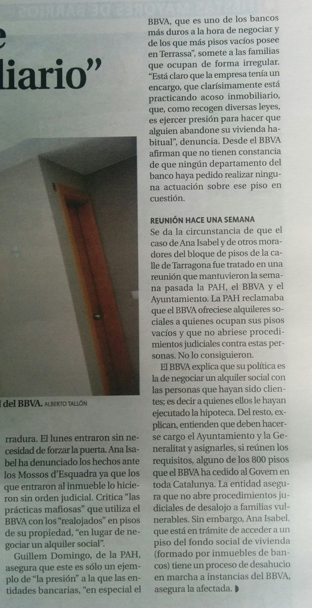 PAH_Trs's tweet photo. @bbva @ObraSocial_PAH Hechos 👉 empresa contratada por @bbva entra en la vivienda, con copia de llaves del banco, coloca alarmas y deja nota para amedrentar. (2/4) https://t.co/YaqW5PlLF4