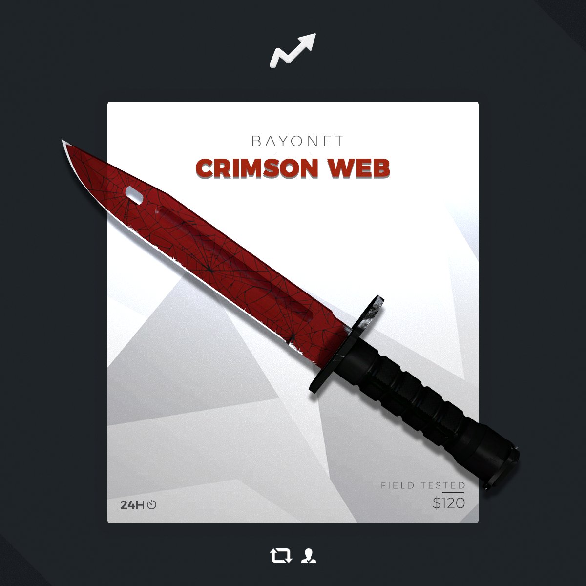 skinupgg's tweet photo. BAYONET CRIMSON WEB GIVEAWAY💞

2 STEPS TO ENTER
➡️ RETWEET &amp; FOLLOW
➡️ PLAY ON https://t.co/thbAcEng1F

GOOD LUCK
SKINUP✌🏼✌🏼✌🏼 https://t.co/8OxZ1GhAIM
