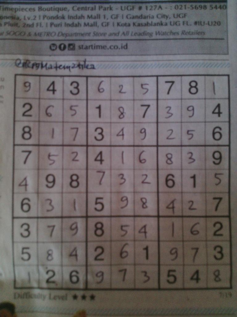 KpgMatematika's tweet photo. @KompasKlasika #TantanganSudoku hari Rabu, 19 Juli 2017 #Klasika3 https://t.co/HwxJD4M5RT