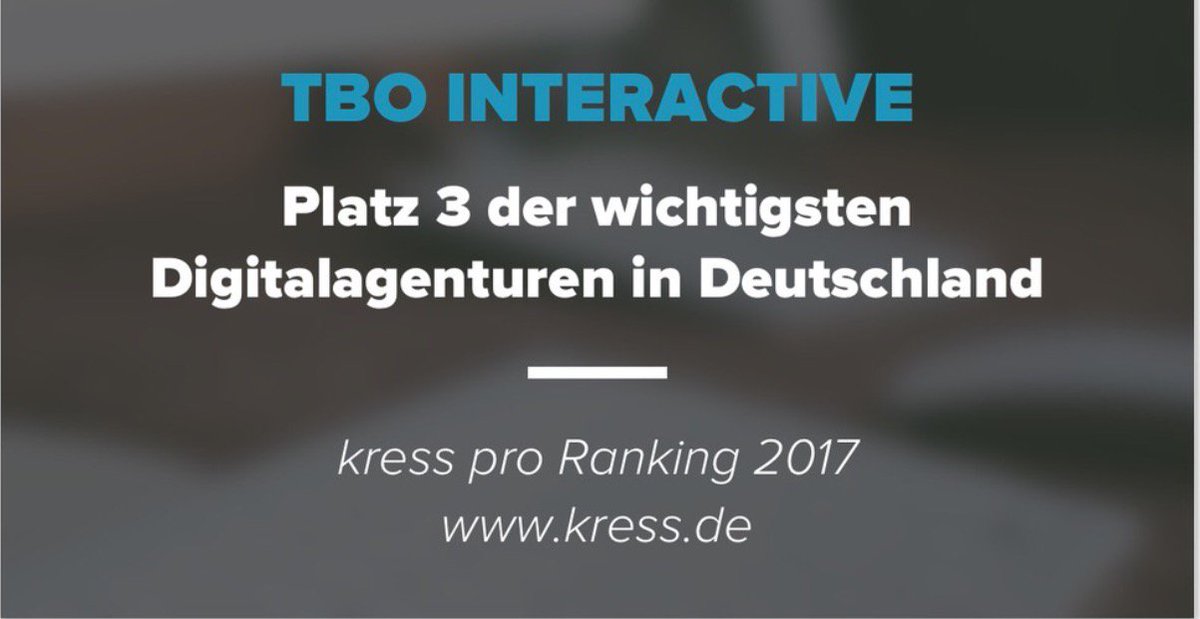 TBOagency's tweet photo. TBO INTERACTIVE auf Platz #3 der wichtigsten Digitalagenturen in Deutschland Wir sagen Danke https://t.co/jNTlH3CM8s #tbointeractive #kress https://t.co/VdEtLCD9q1