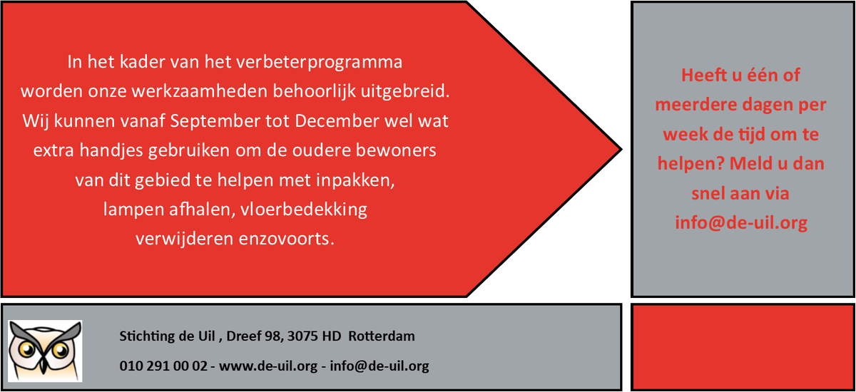 Lieve mensen, al is het maar 1 dag die u kunt helpen, alle hulp is welkom #havensteder #vreewijk #voorelkaar