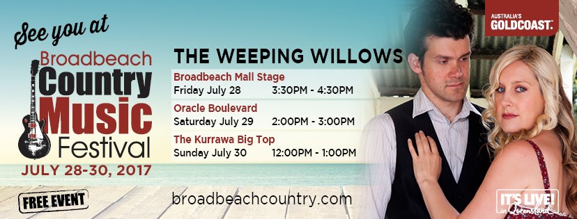 weepinwillows's tweet photo. Counting the days βtil @BroadbeachCMF! π Catch us at these times & as members of @LachlanBryan's band... π #BroadbeachCMF #ThisIsQueensland! https://t.co/wHMGimxhKn