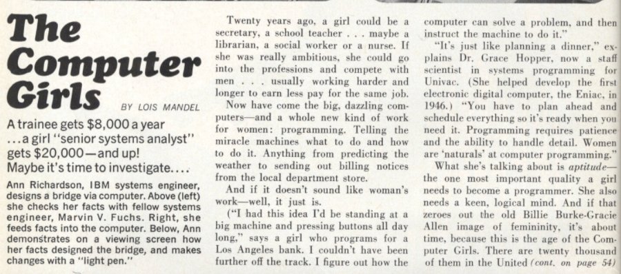 mberry's tweet photo. "Women are naturals at computer programming" Cosmopolitan, 1967 #Scratch2017BDX https://t.co/dtCv7lNzIe