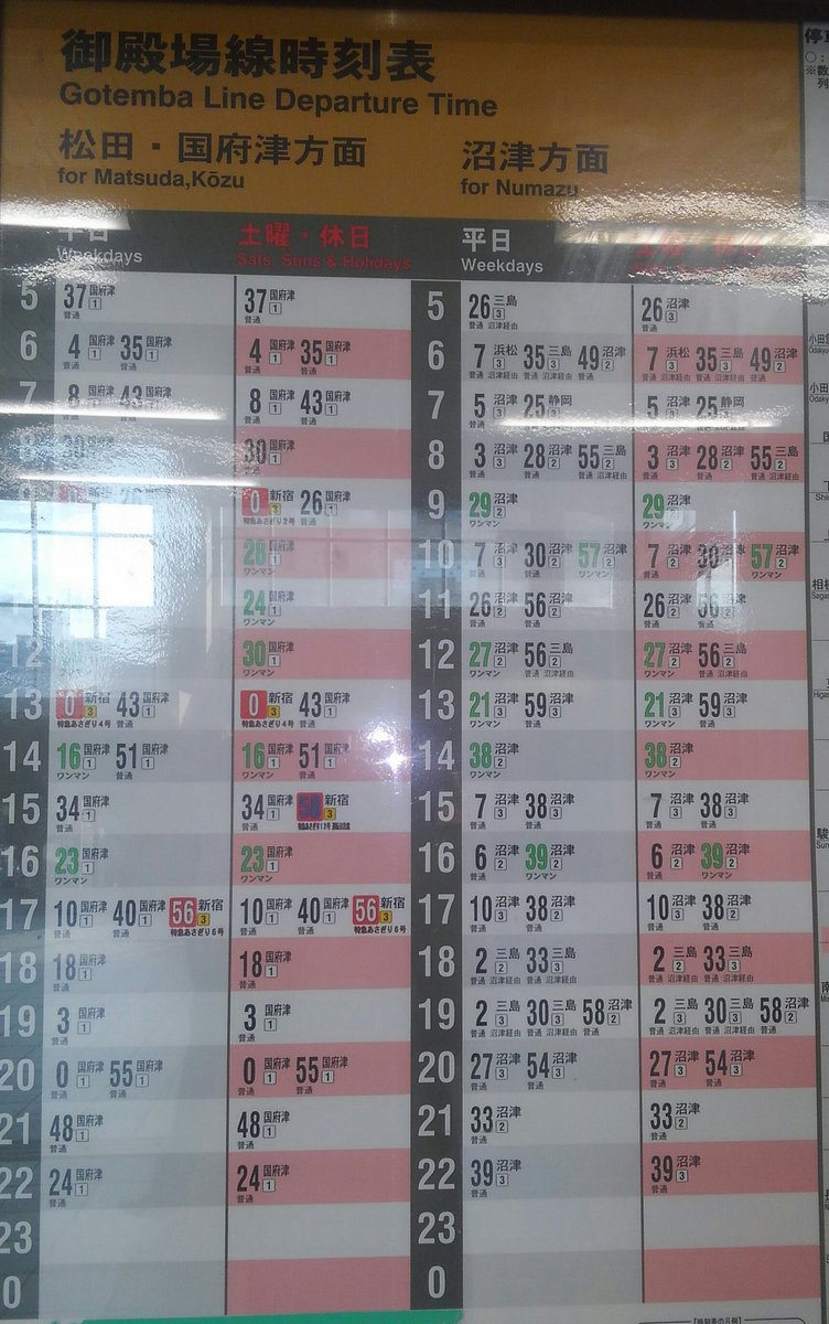 おいでよ Mesemoa 静岡公演 Jr御殿場線の時刻表です 東京方面の方は 松田 国府津方面 三島方面の方は 沼津方面 新幹線に乗る方を含む 多くて1時間に3本 多くて3両 電車の出入口付近にあり ボタンを押さないと 扉が開かない駅があります